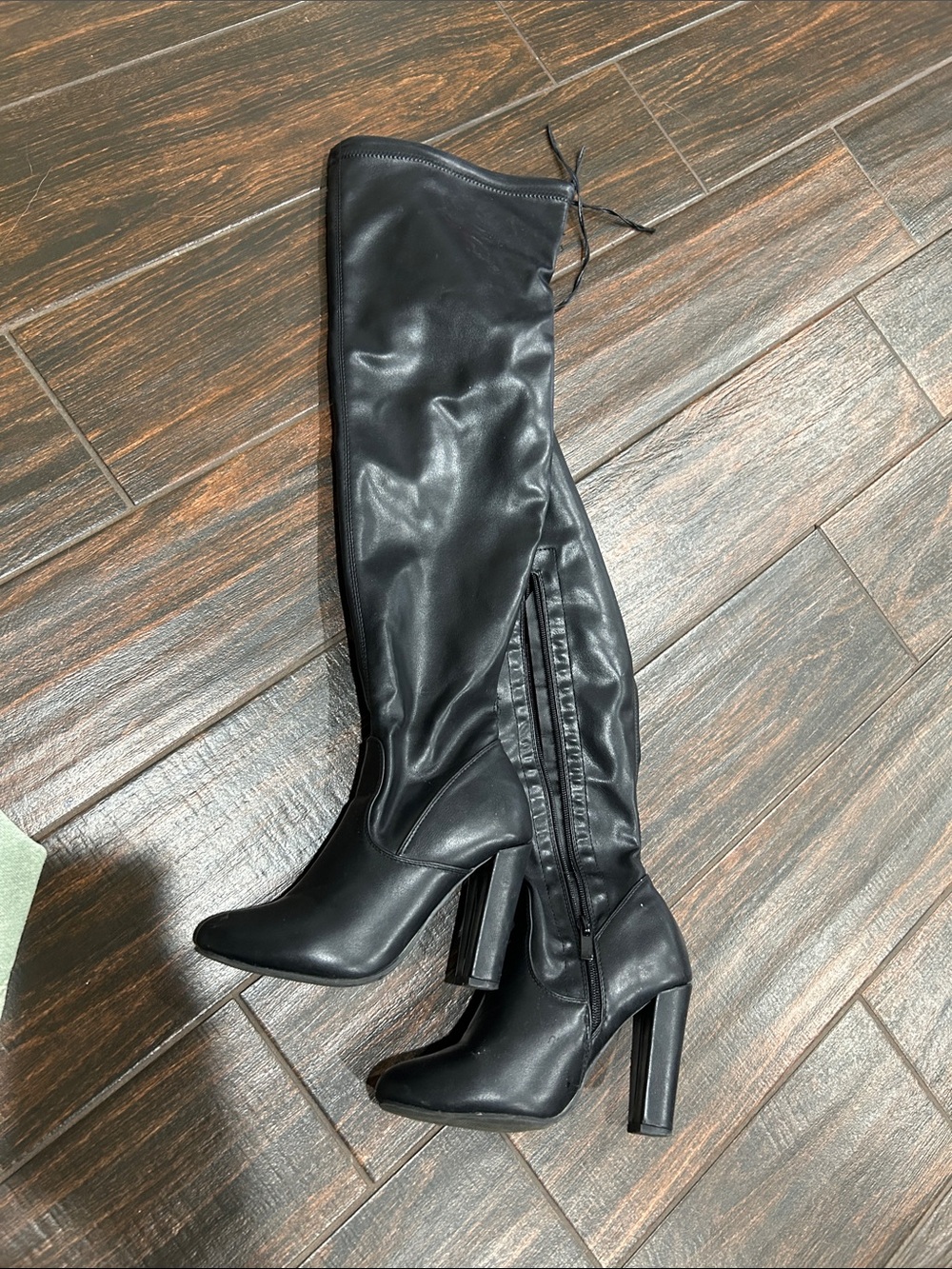 TOP Moda Black Over-the-Knee Heeled Boots with Tie Detail